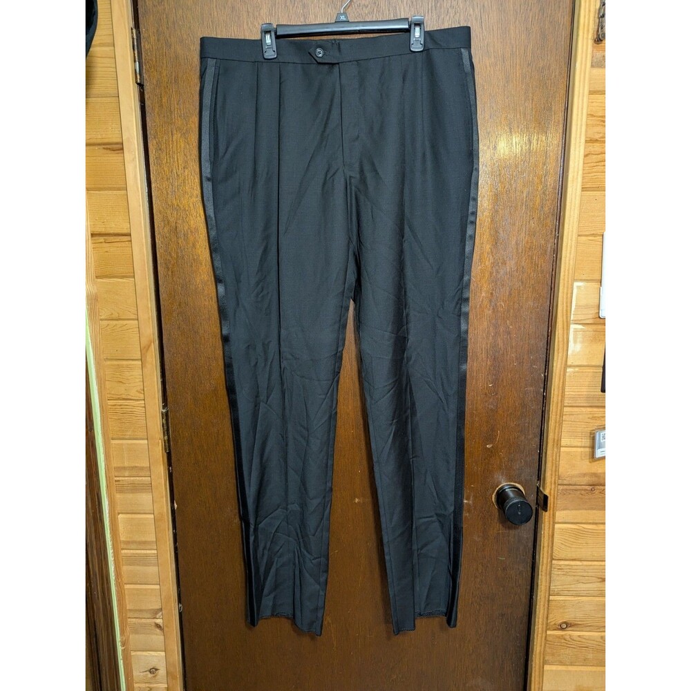 Lauren Ralph Lauren Black Tuxedo Pants Mens 38W Pleated Satin Stripe Formal NWT
